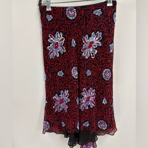 Nicole miller vintage Y2K 90s boho artsy floral sheer Embellished skirt sz 0 25